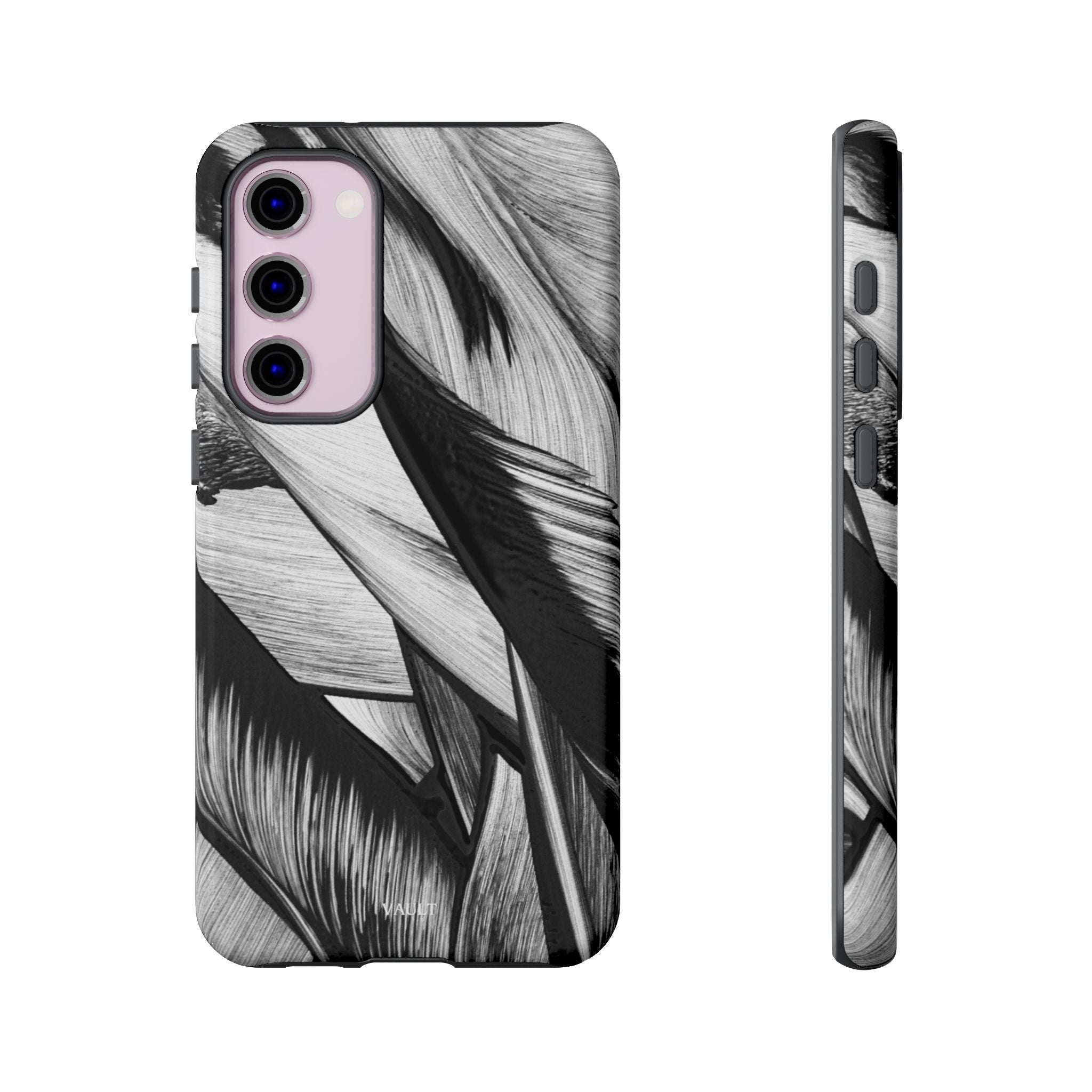 Monochrome Tropical Leaf Tough Phone Case — Black & White Botanical Protective Cover