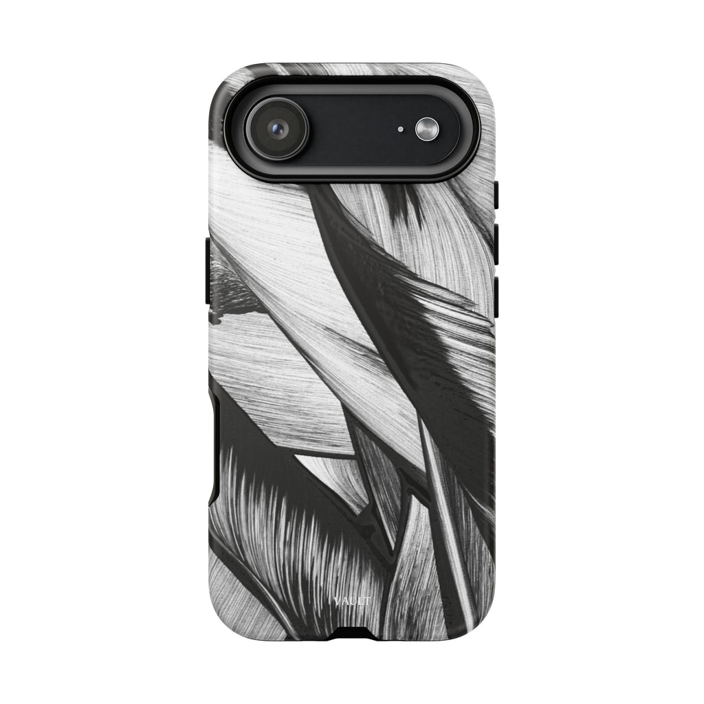 Monochrome Tropical Leaf Tough Phone Case — Black & White Botanical Protective Cover