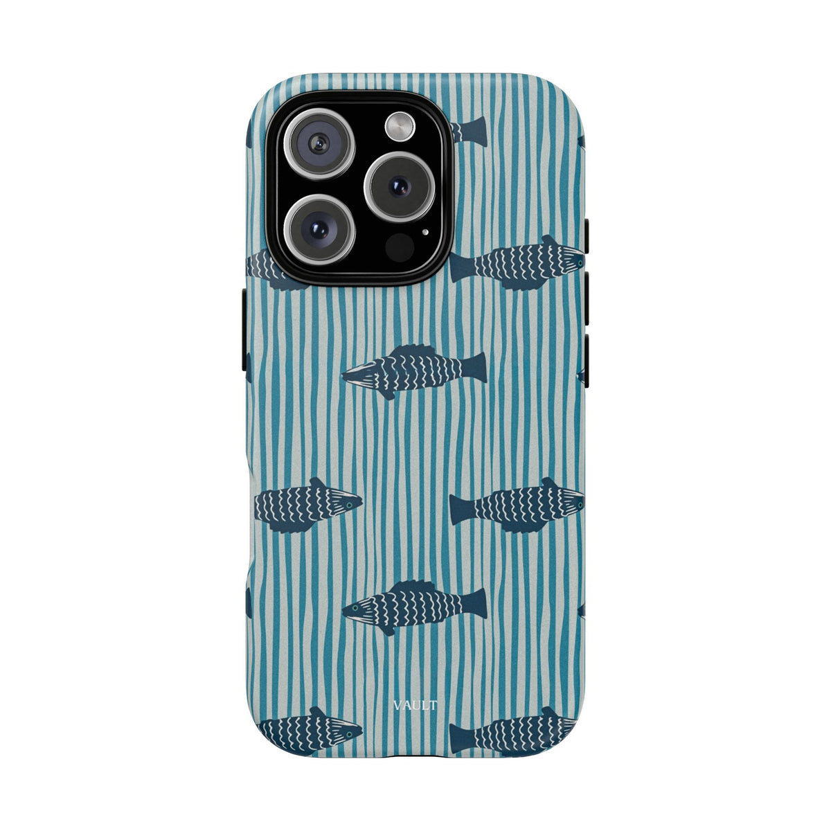 Fish Pattern Tough Phone Case — Blue Striped Ocean Design
