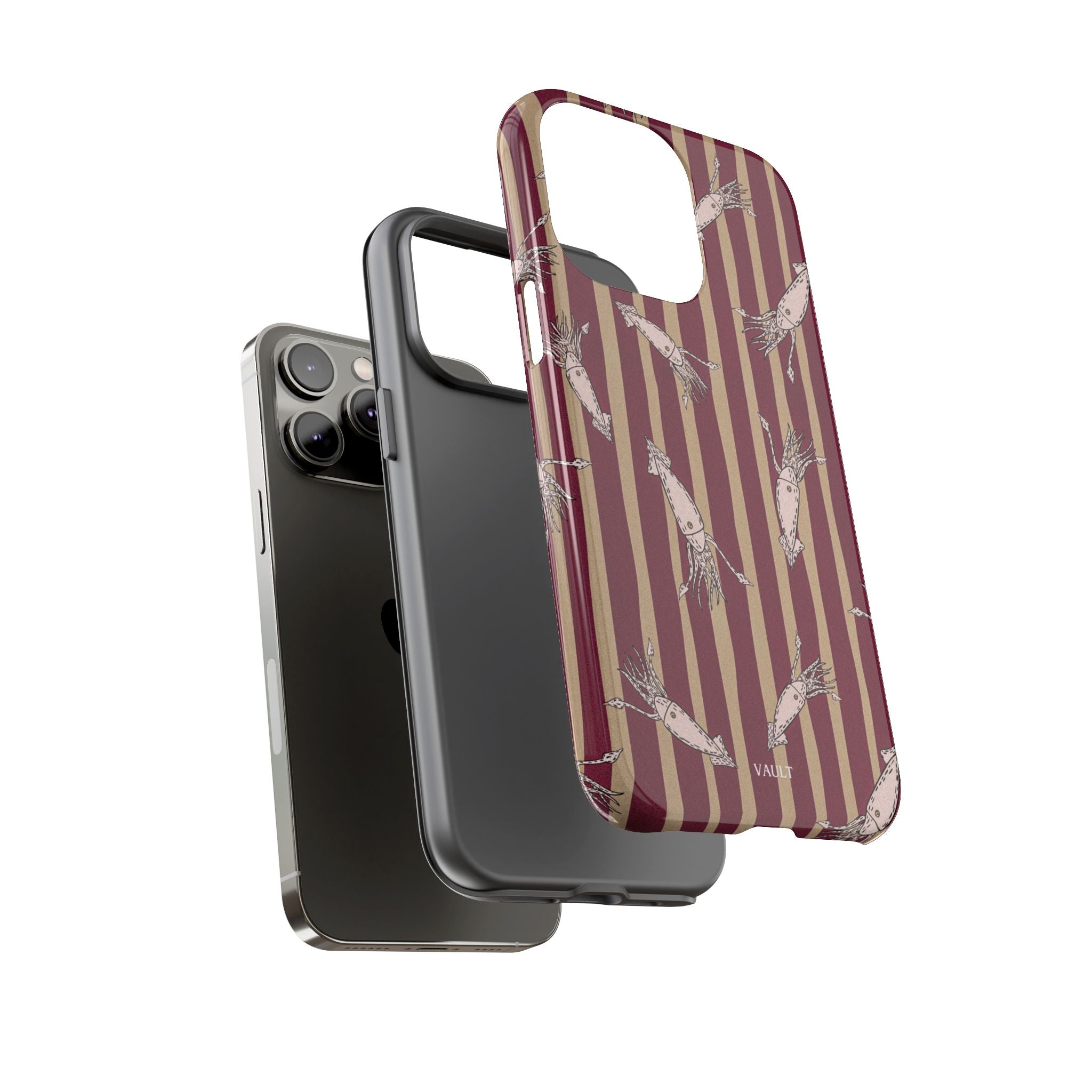 Phone Case - Vintage Shrimp Pattern on Burgundy Stripes