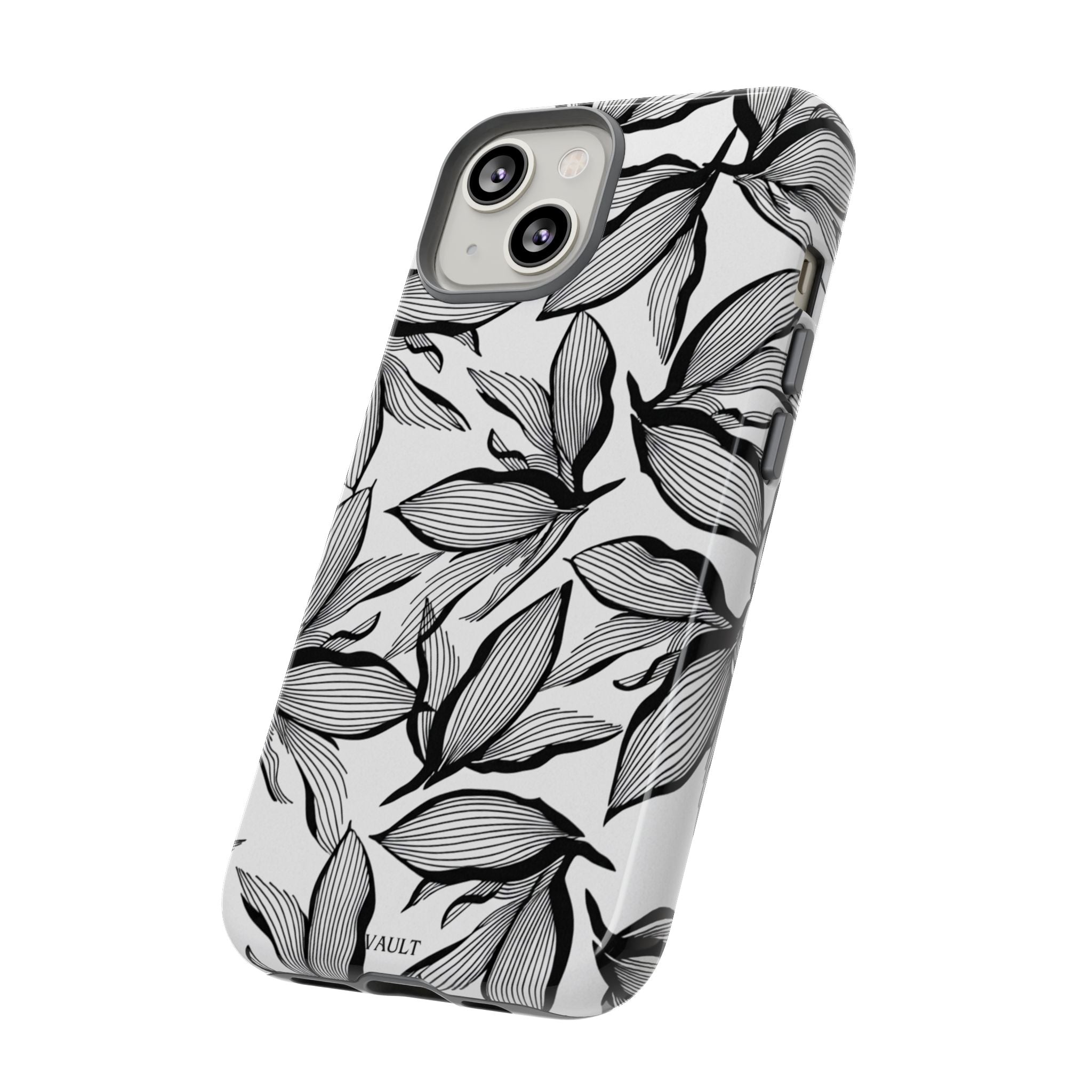 Floral Leaves Tough Phone Case – Black & White Botanical Protection