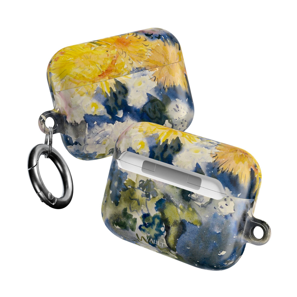 Floral Watercolor AirPod Case — Yellow Blue Sunflower Art Protective Cover