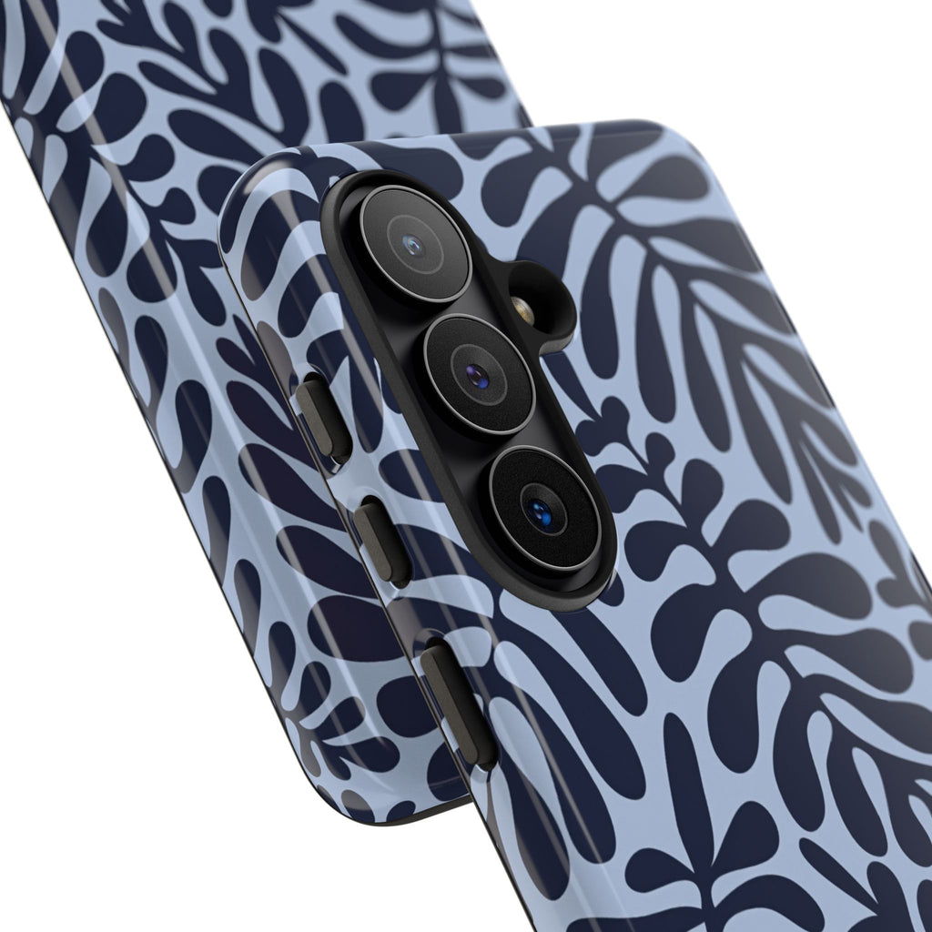 Floral Fern Tough Phone Case – Navy Blue on Light Blue, Protective Slim Cover
