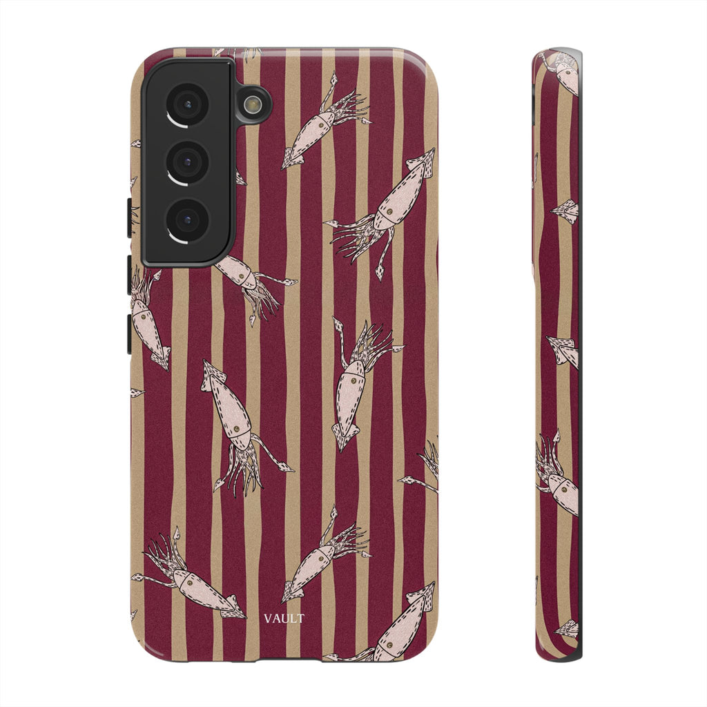 Phone Case - Vintage Shrimp Pattern on Burgundy Stripes