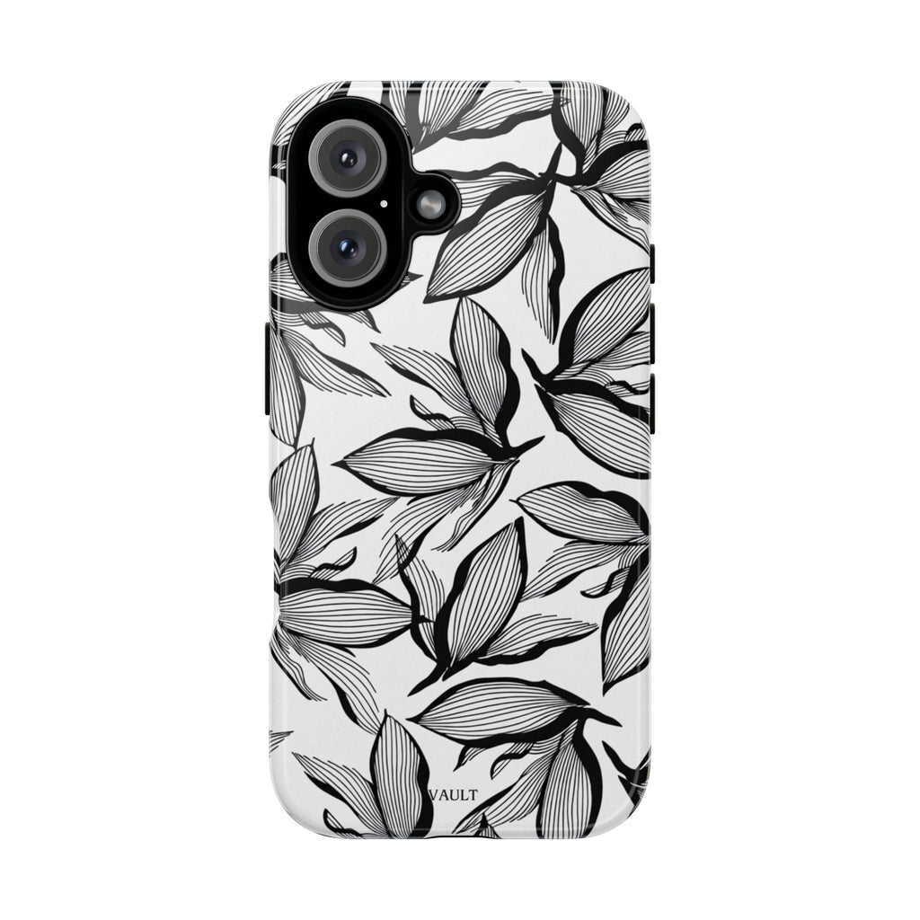 Floral Leaves Tough Phone Case – Black & White Botanical Protection