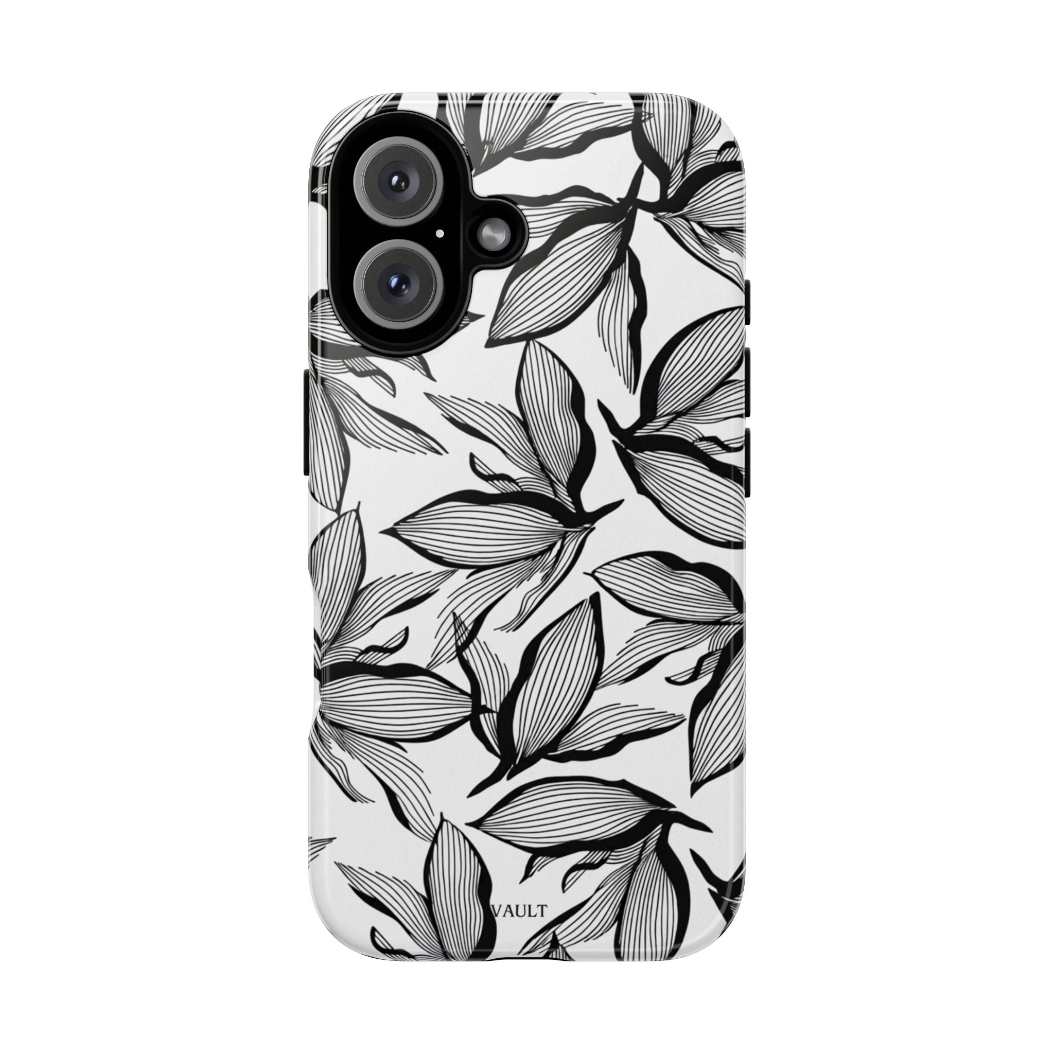 Floral Leaves Tough Phone Case – Black & White Botanical Protection