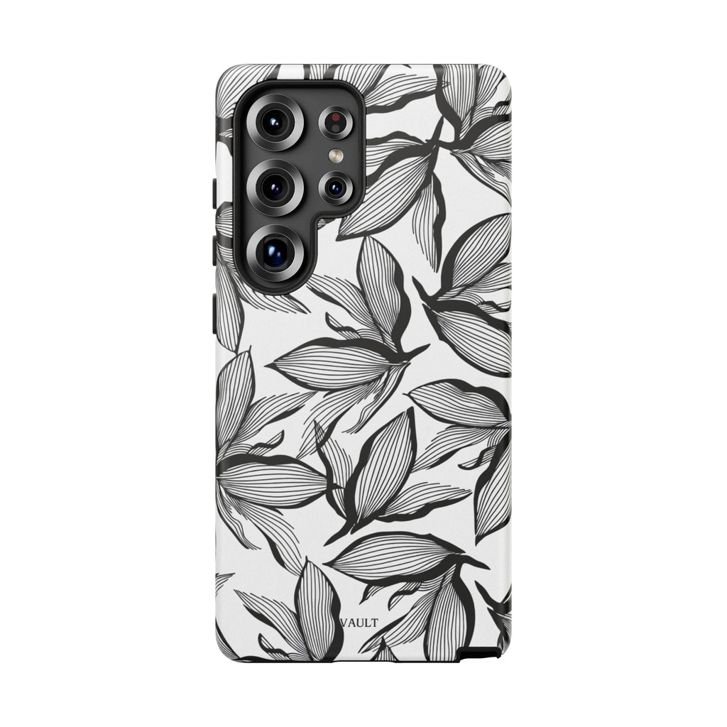 Floral Leaves Tough Phone Case – Black & White Botanical Protection