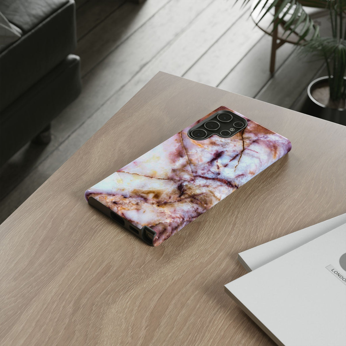 Marble Vein Tough Phone Case — Pink Quartz Protective Cover