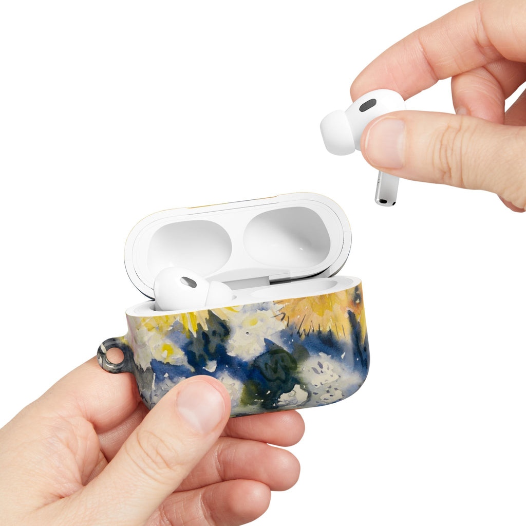 Floral Watercolor AirPod Case — Yellow Blue Sunflower Art Protective Cover