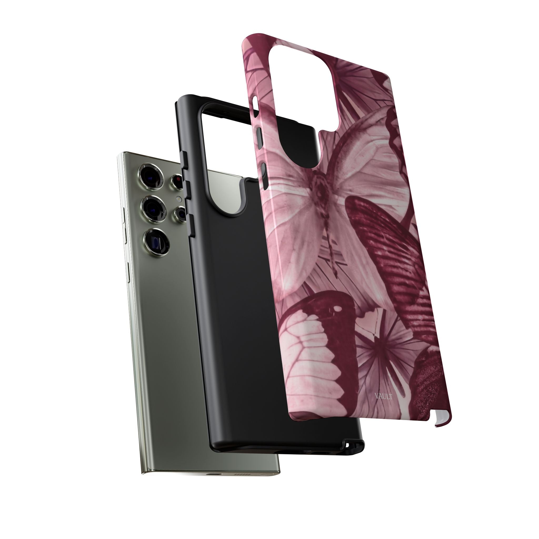 Butterfly Tough Phone Case — Vintage Pink Floral Protective Cover