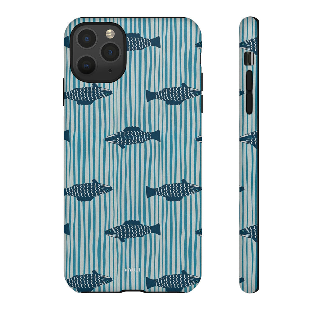 Fish Pattern Tough Phone Case — Blue Striped Ocean Design