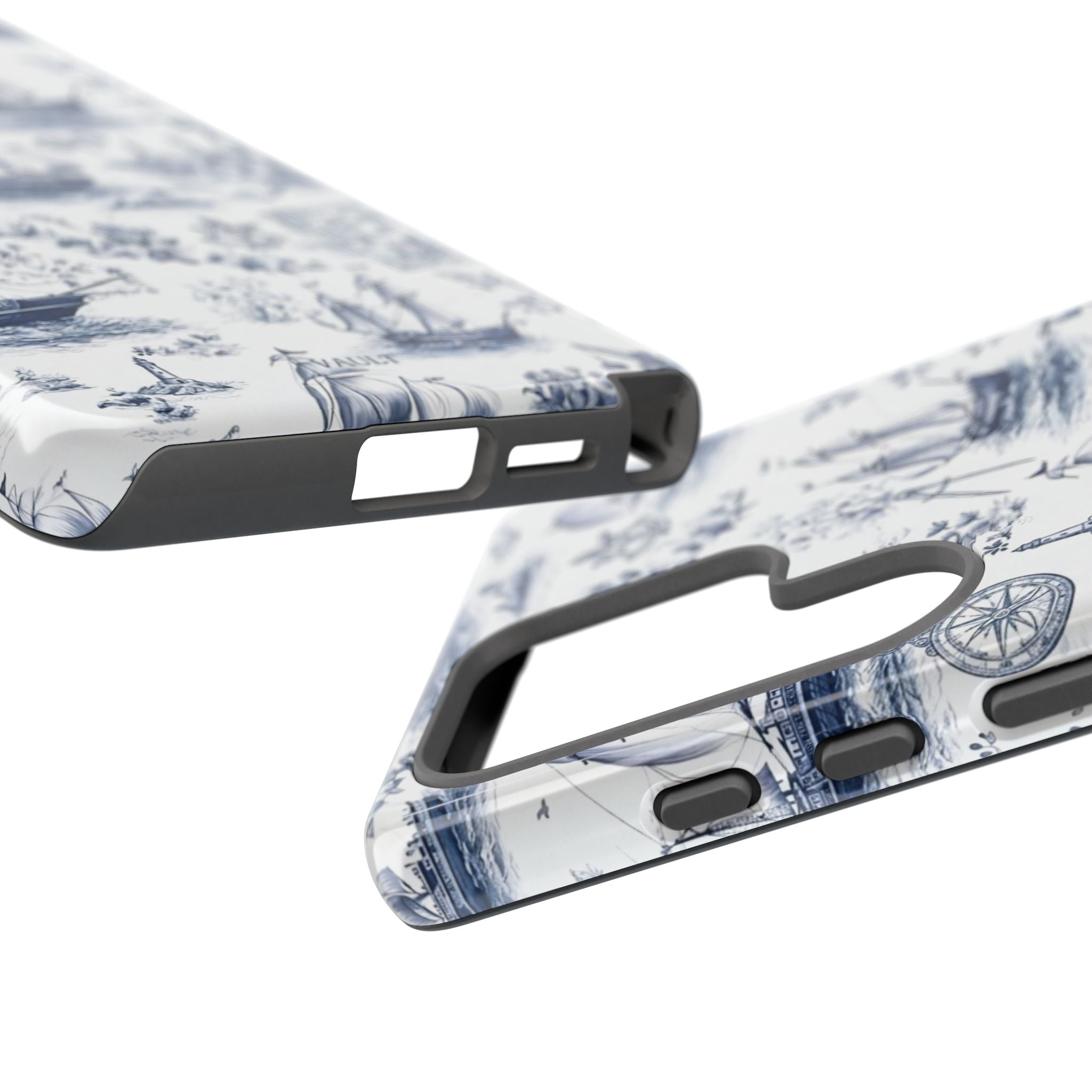Nautical Vintage Ship Tough Phone Case — Blue Toile Sailboat Pattern