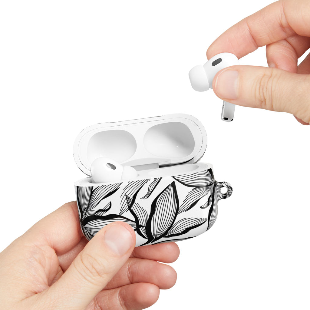 Floral Monochrome AirPod Case — Black & White Leaf Pattern
