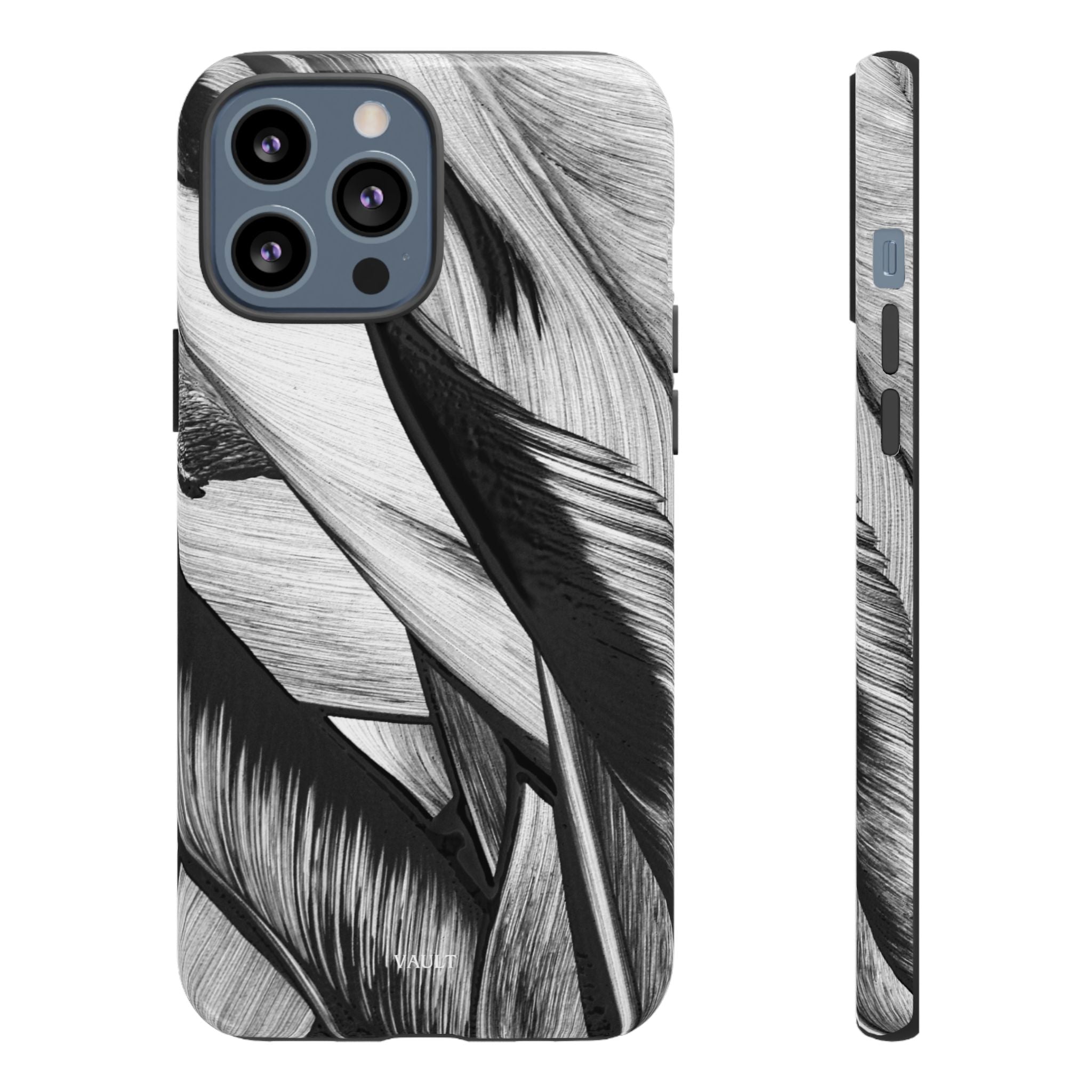 Monochrome Tropical Leaf Tough Phone Case — Black & White Botanical Protective Cover