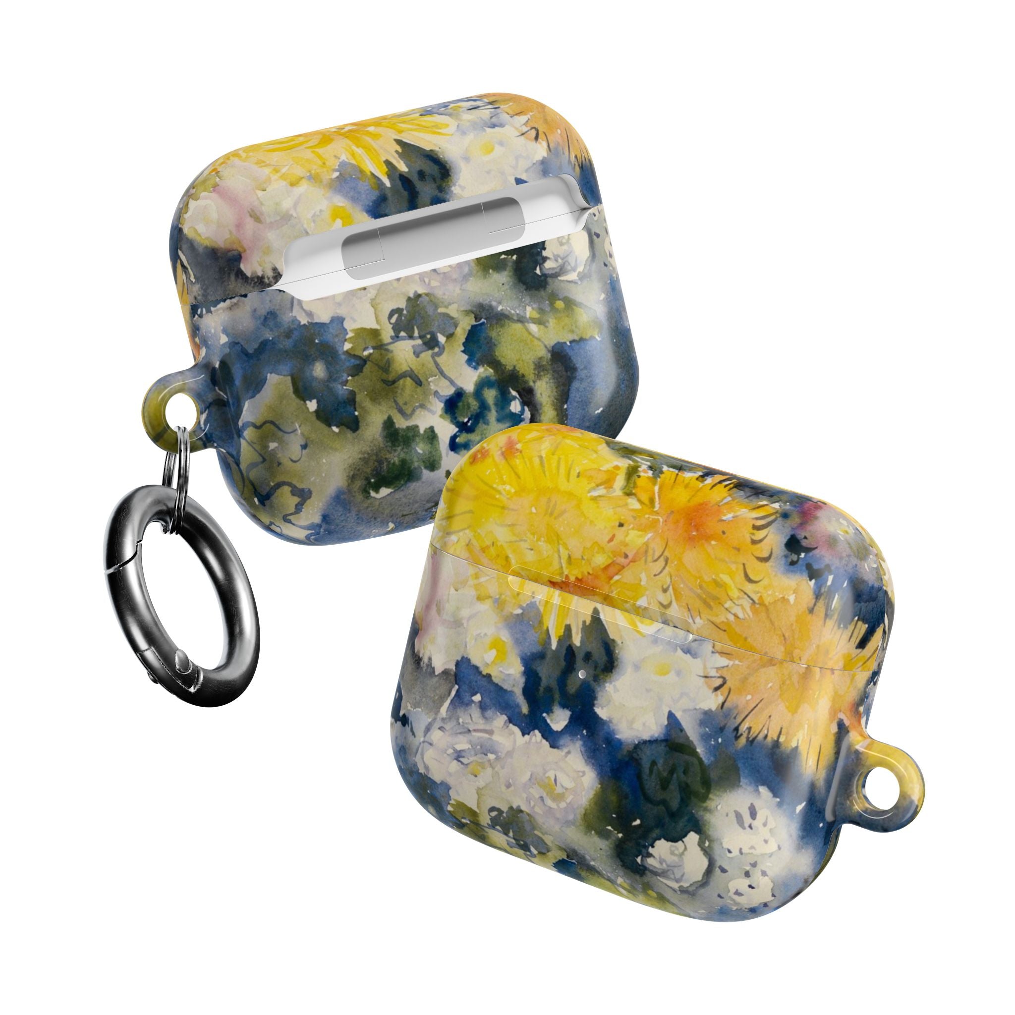 Floral Watercolor AirPod Case — Yellow Blue Sunflower Art Protective Cover