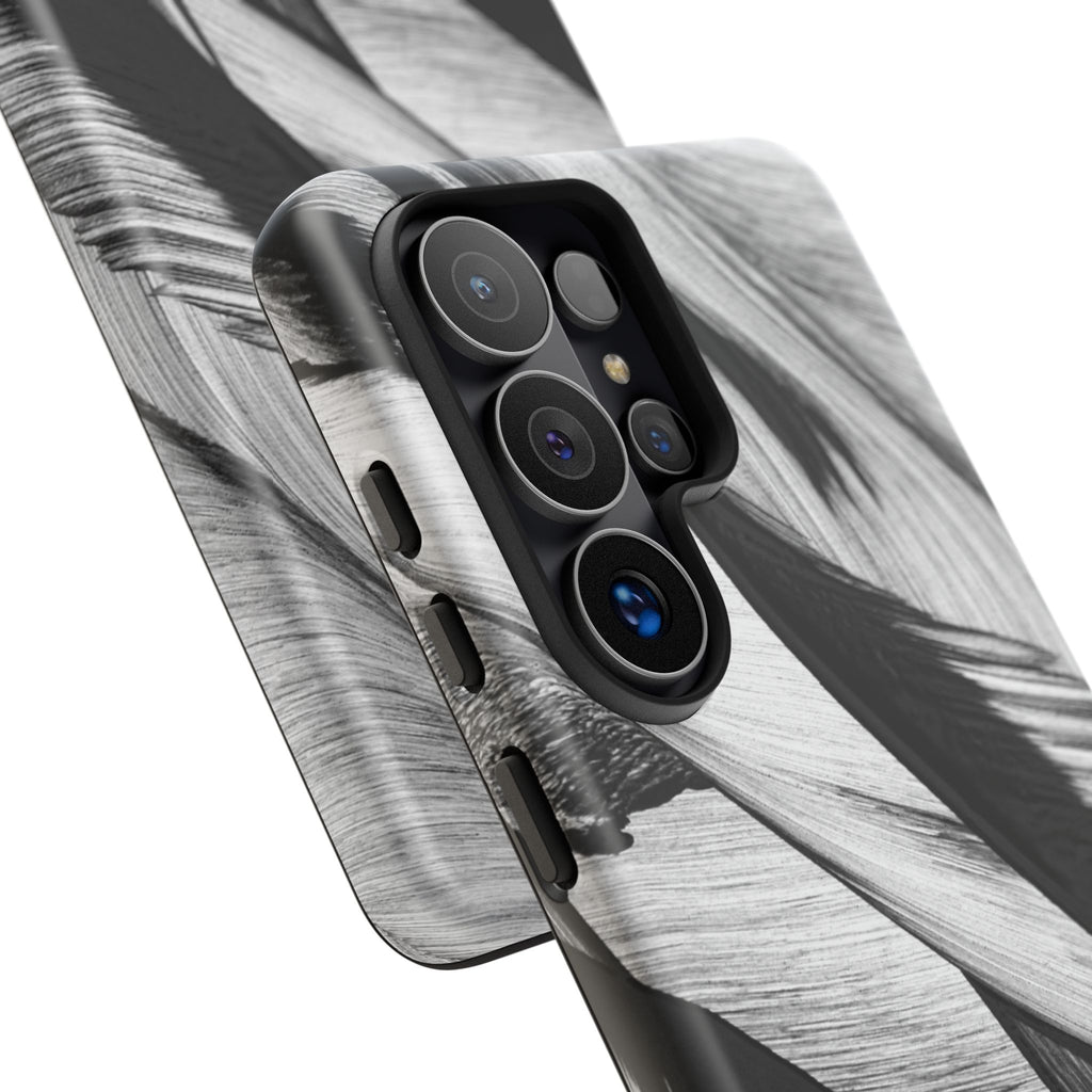 Monochrome Tropical Leaf Tough Phone Case — Black & White Botanical Protective Cover