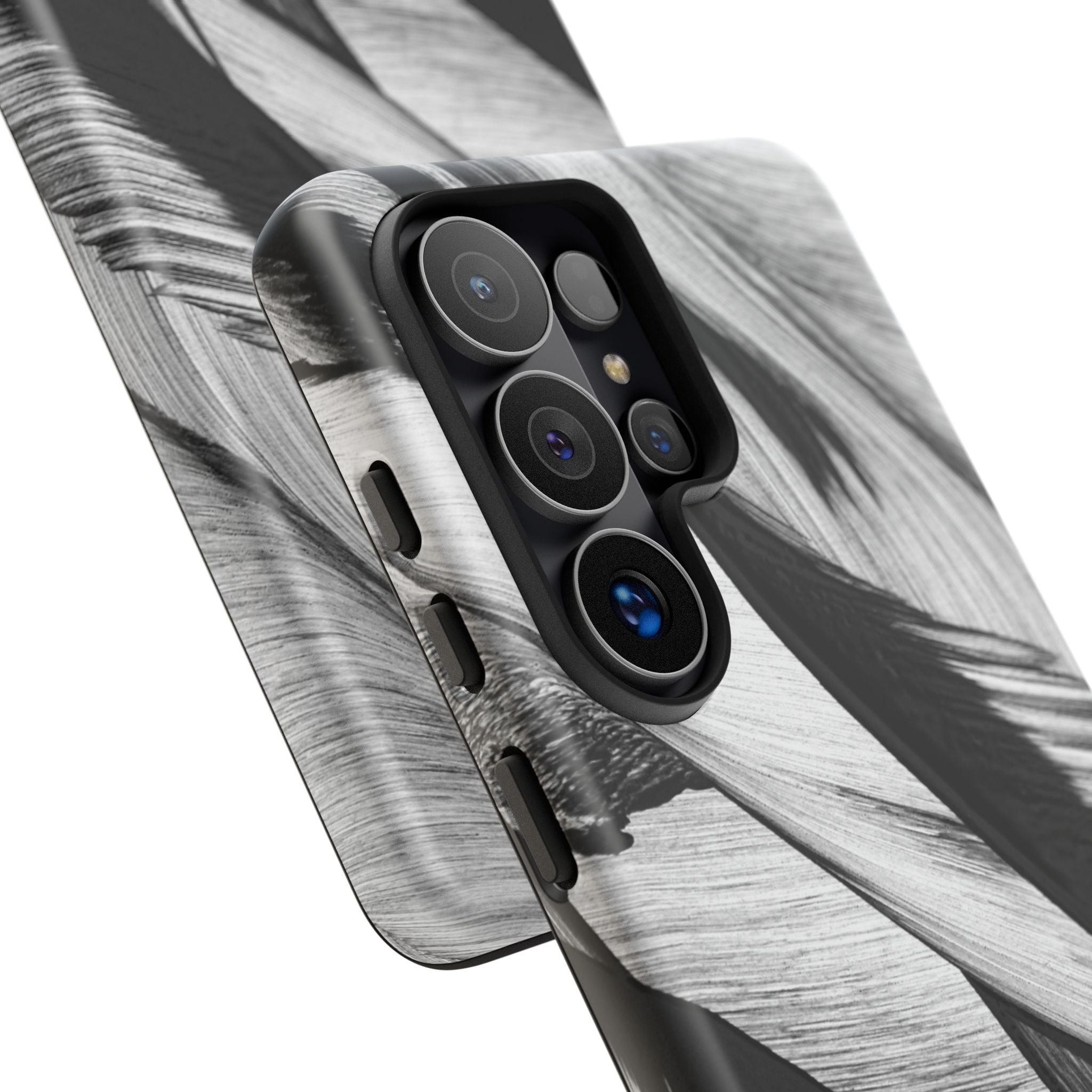Monochrome Tropical Leaf Tough Phone Case — Black & White Botanical Protective Cover