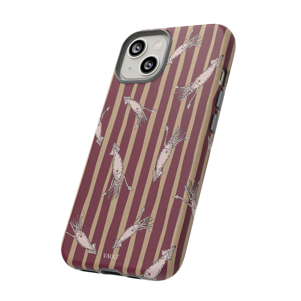 Phone Case - Vintage Shrimp Pattern on Burgundy Stripes