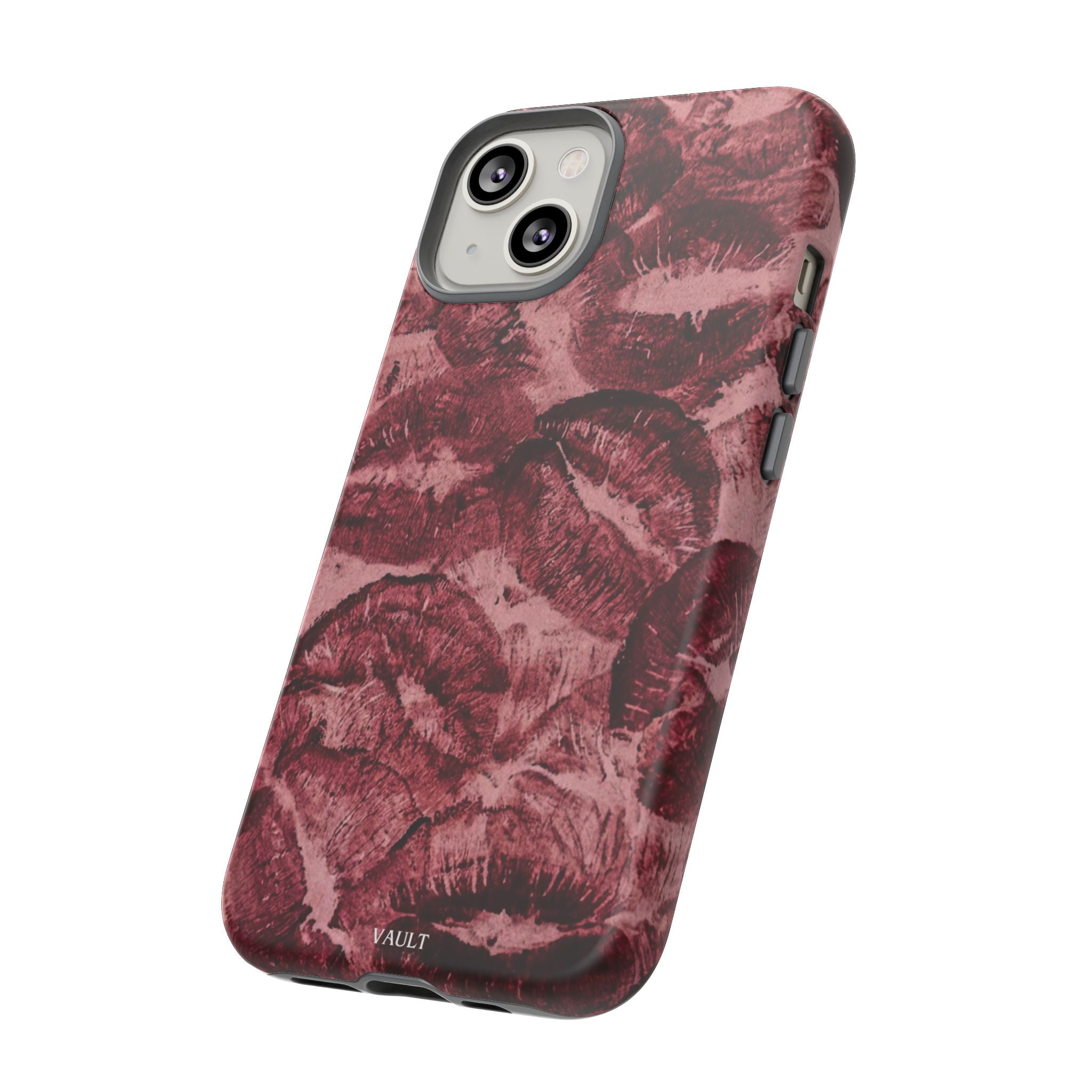 Kiss Print Phone Case – Burgundy Lip Pattern Protective Phone Cover
