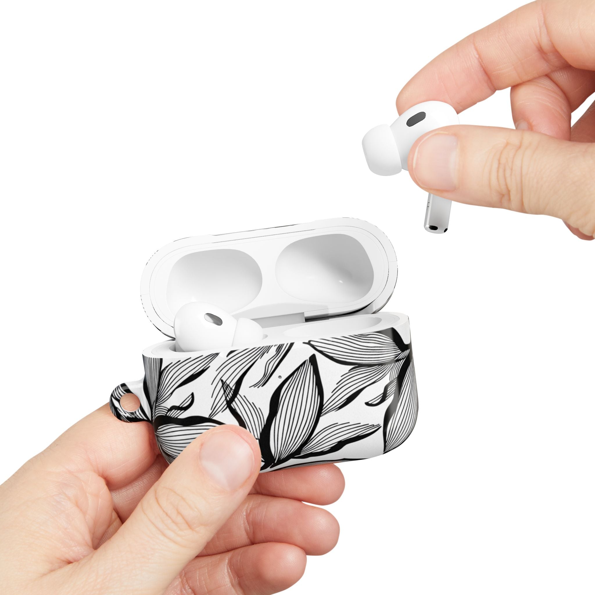 Floral Monochrome AirPod Case — Black & White Leaf Pattern