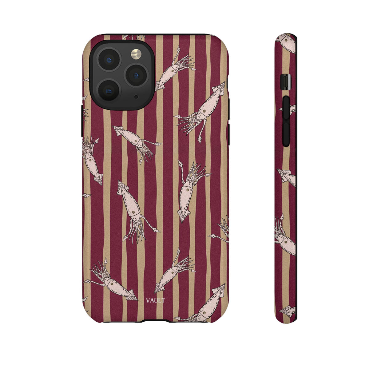 Phone Case - Vintage Shrimp Pattern on Burgundy Stripes
