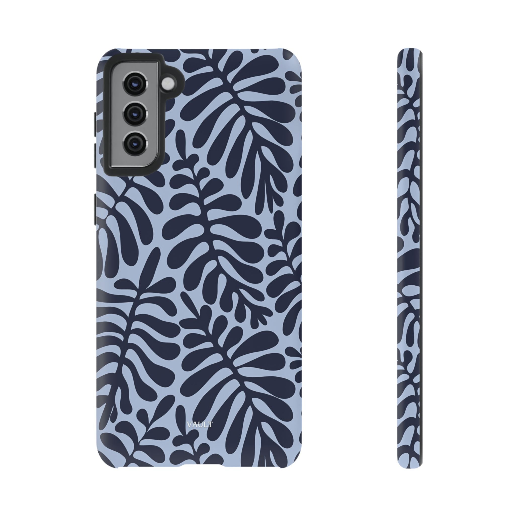 Floral Fern Tough Phone Case – Navy Blue on Light Blue, Protective Slim Cover