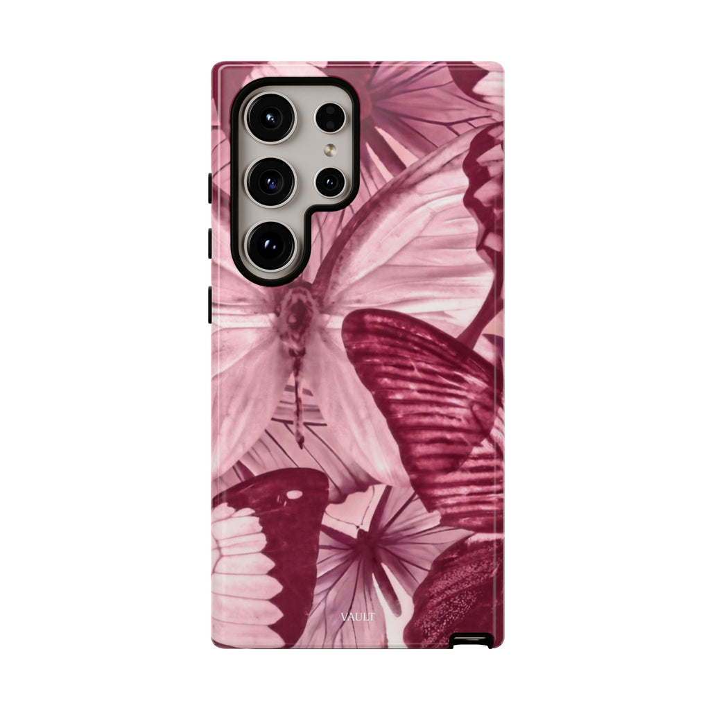 Butterfly Tough Phone Case — Vintage Pink Floral Protective Cover