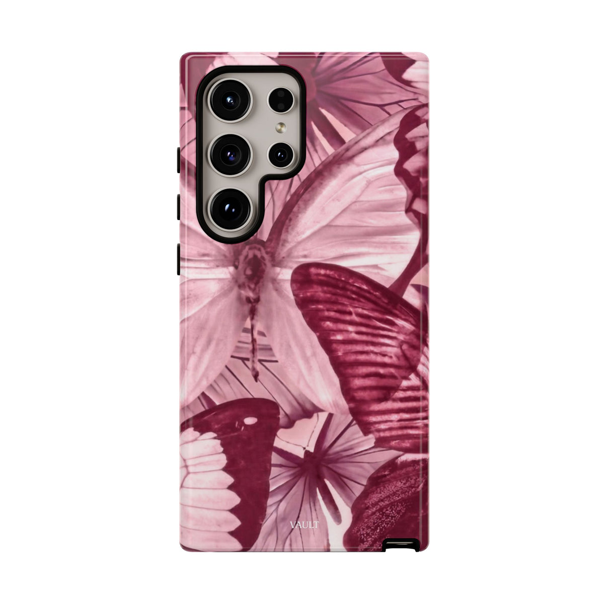 Butterfly Tough Phone Case — Vintage Pink Floral Protective Cover