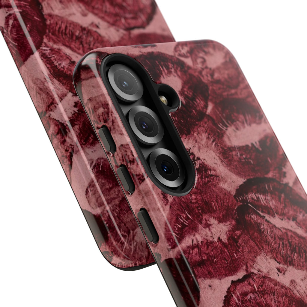 Kiss Print Phone Case – Burgundy Lip Pattern Protective Phone Cover