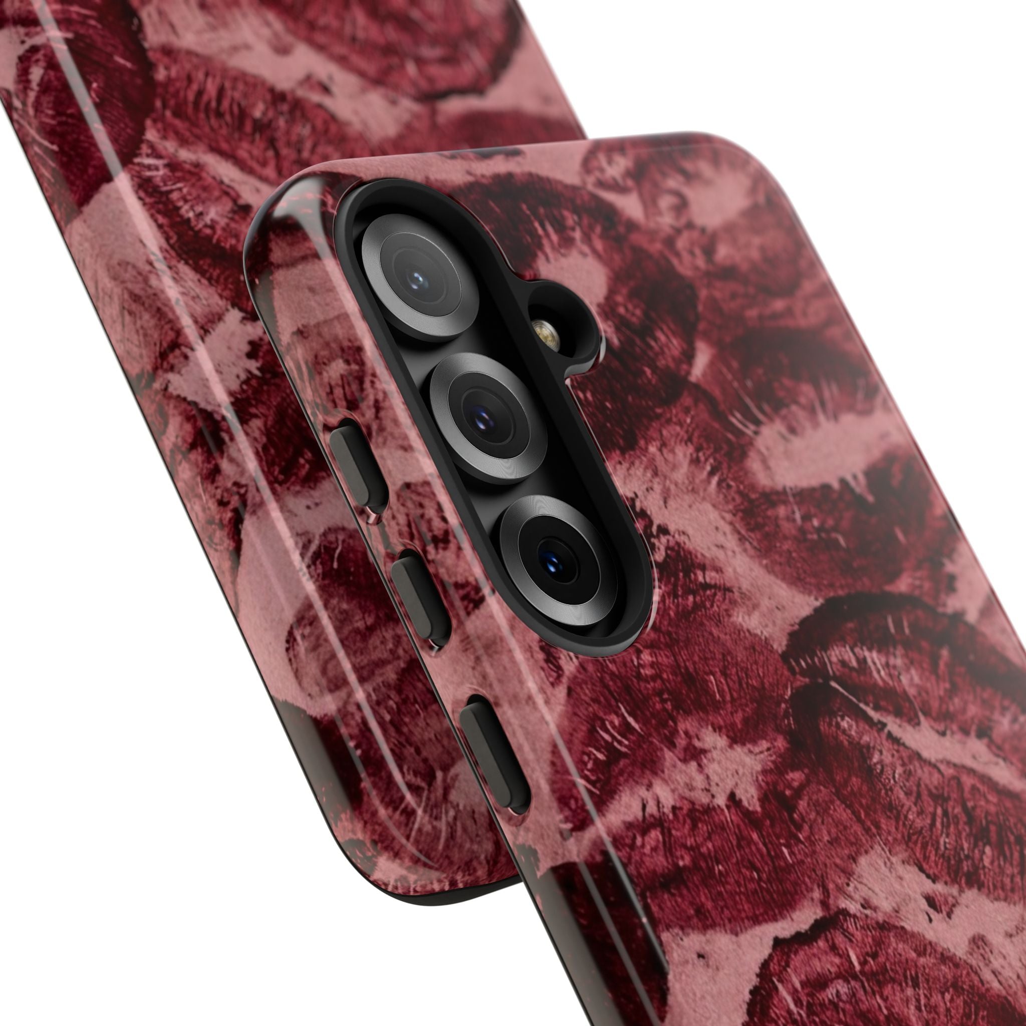 Kiss Print Phone Case – Burgundy Lip Pattern Protective Phone Cover