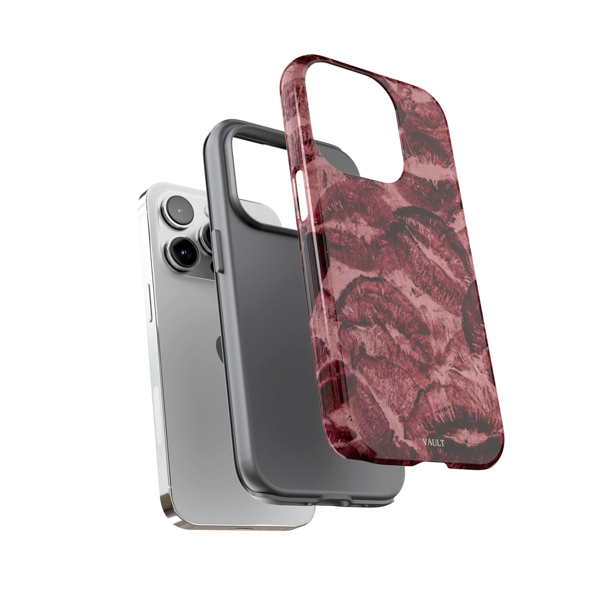 Kiss Print Phone Case – Burgundy Lip Pattern Protective Phone Cover