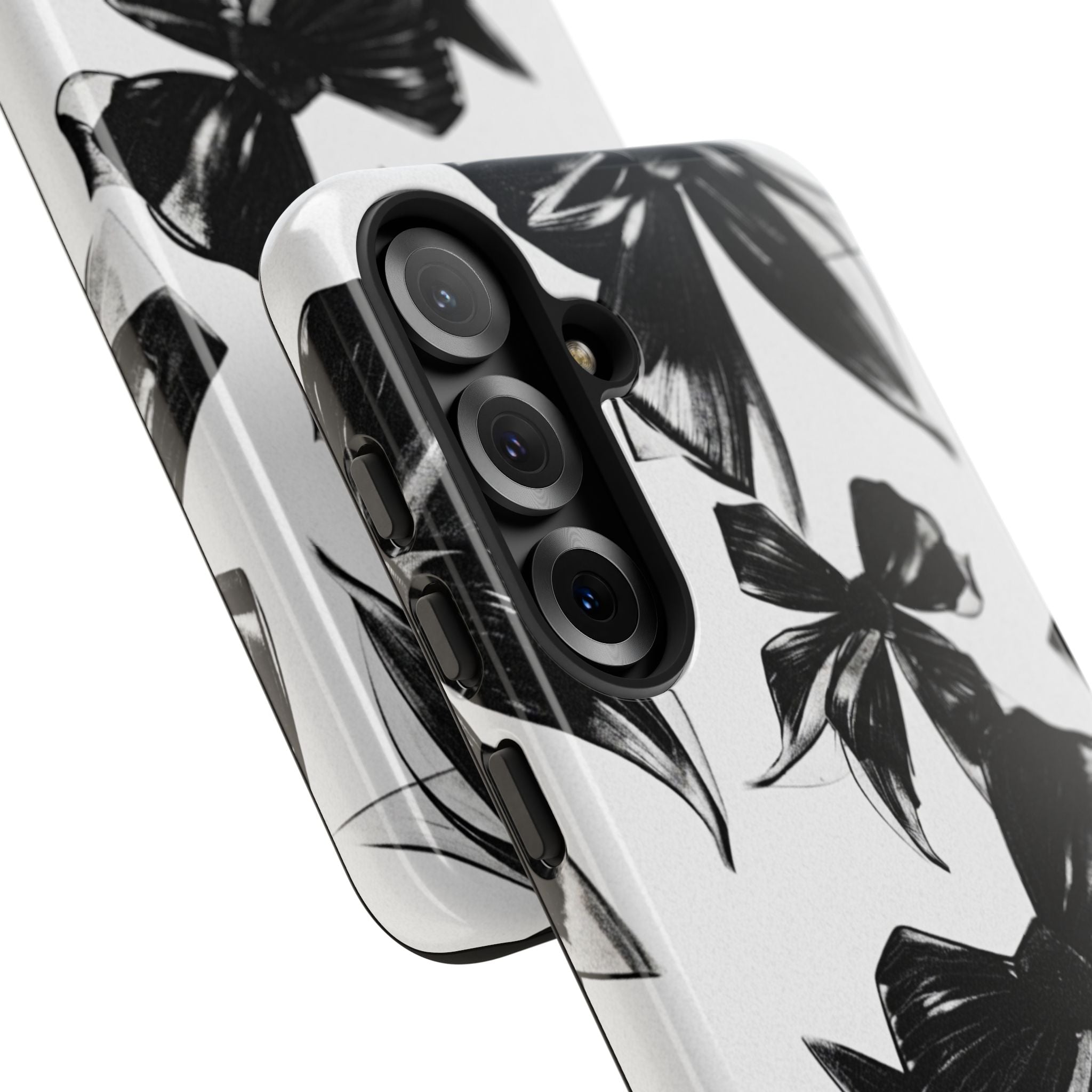 Floral Brushstroke Phone Case — Black & White Botanical Tough Case