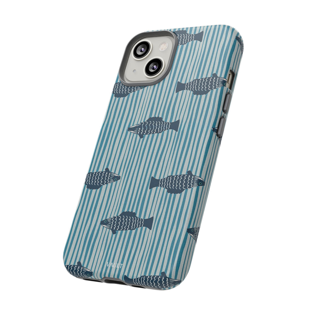 Fish Pattern Tough Phone Case — Blue Striped Ocean Design