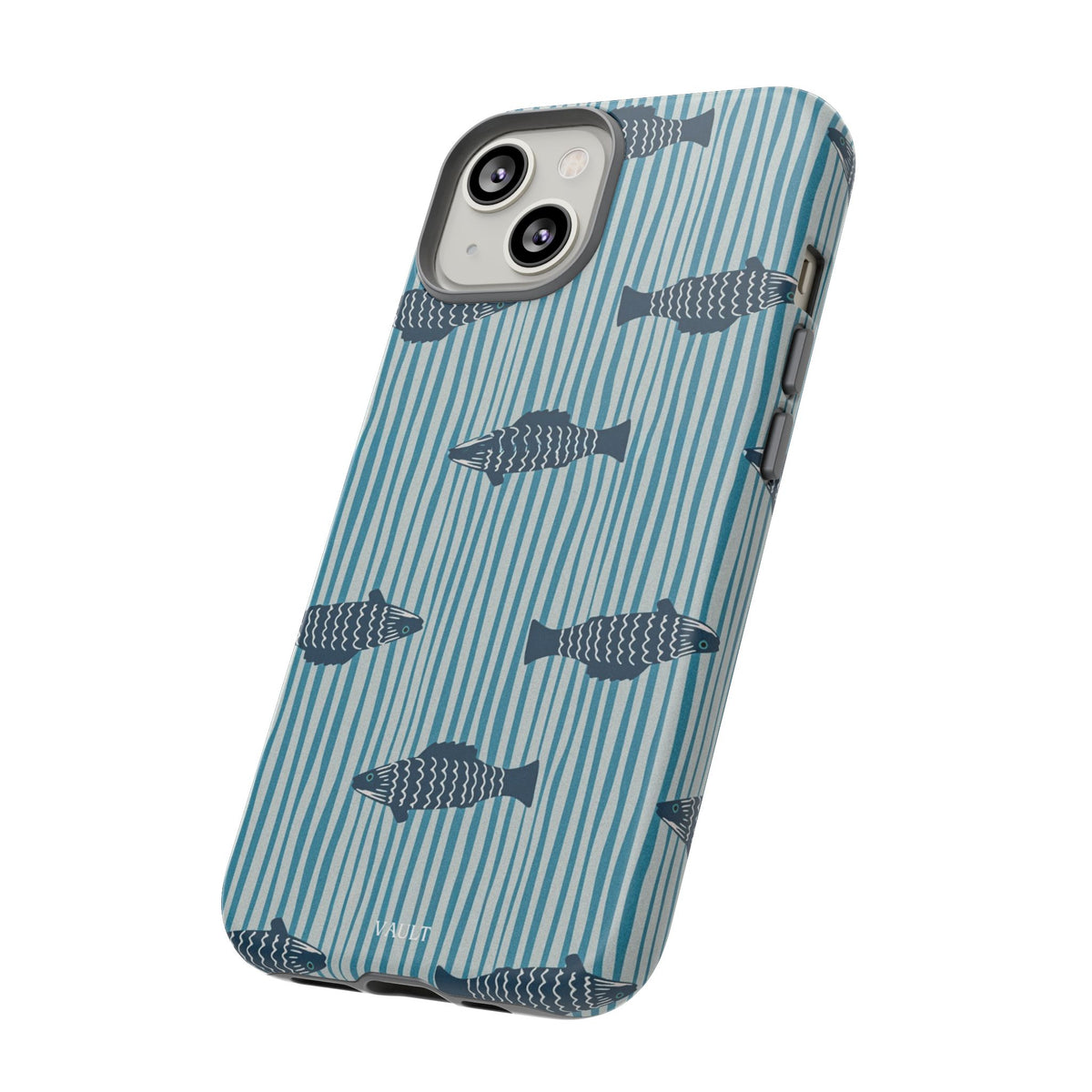 Fish Pattern Tough Phone Case — Blue Striped Ocean Design