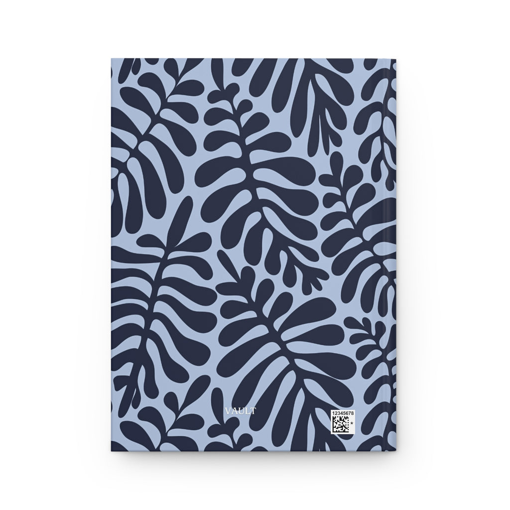 Botanical Leaves Hardcover Journal — Matte Blue Fern Pattern Notebook