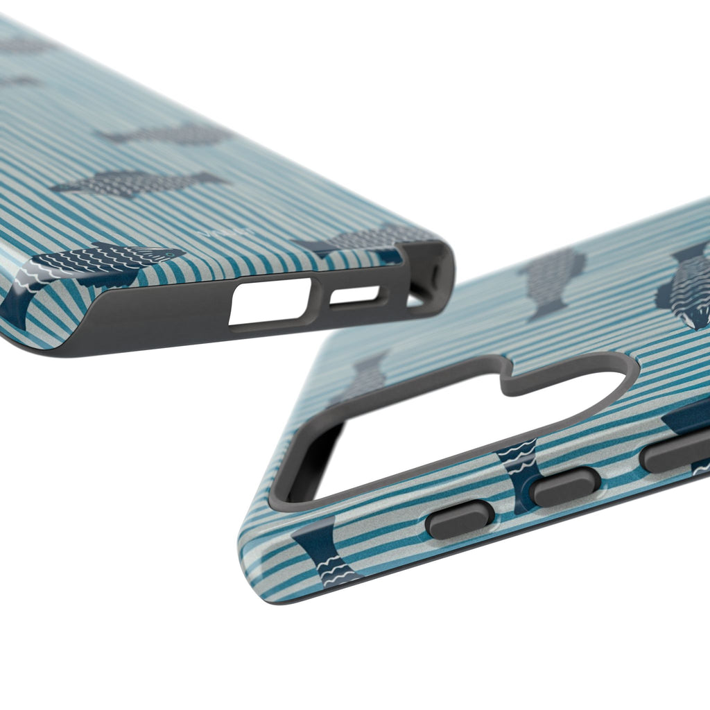 Fish Pattern Tough Phone Case — Blue Striped Ocean Design