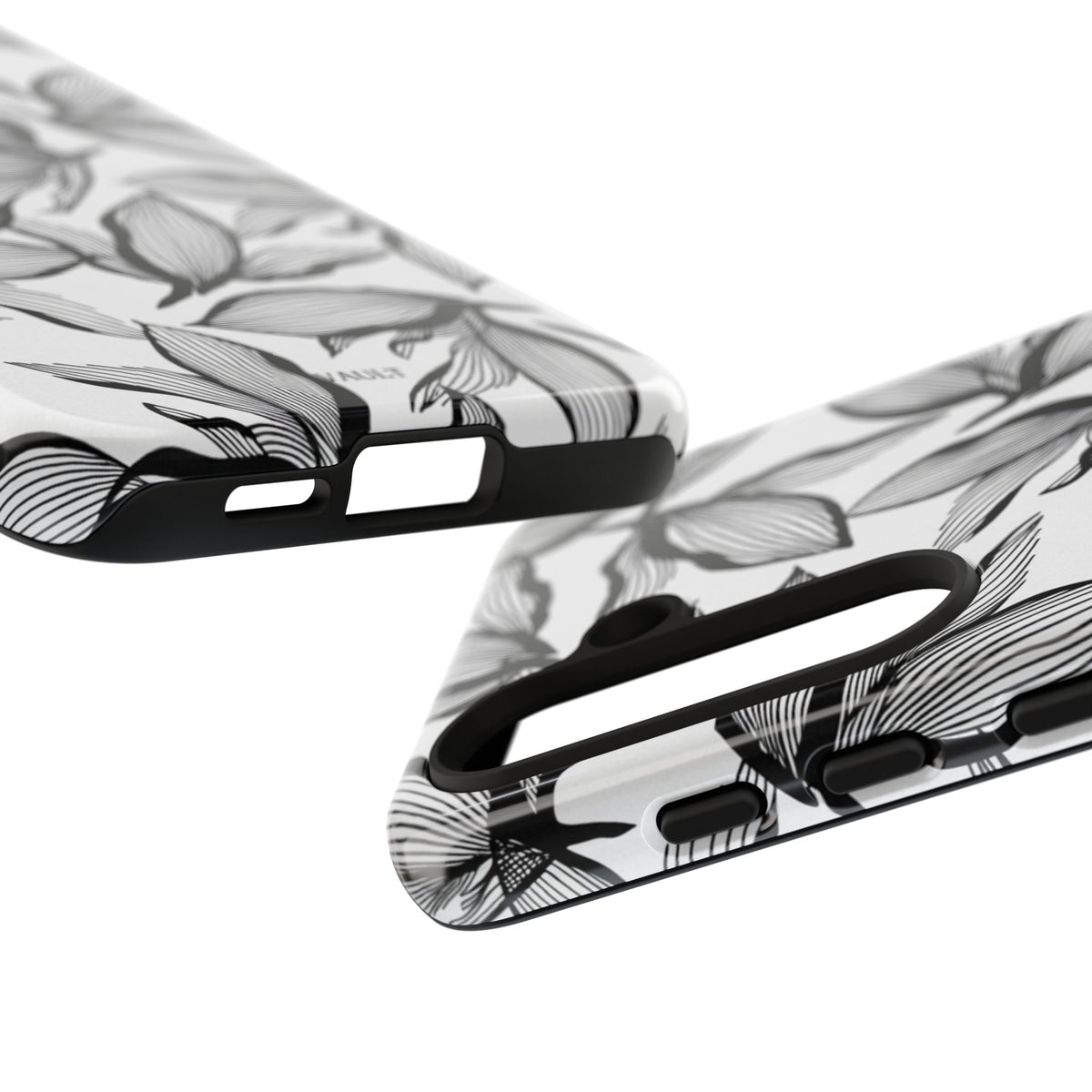 Floral Leaves Tough Phone Case – Black & White Botanical Protection