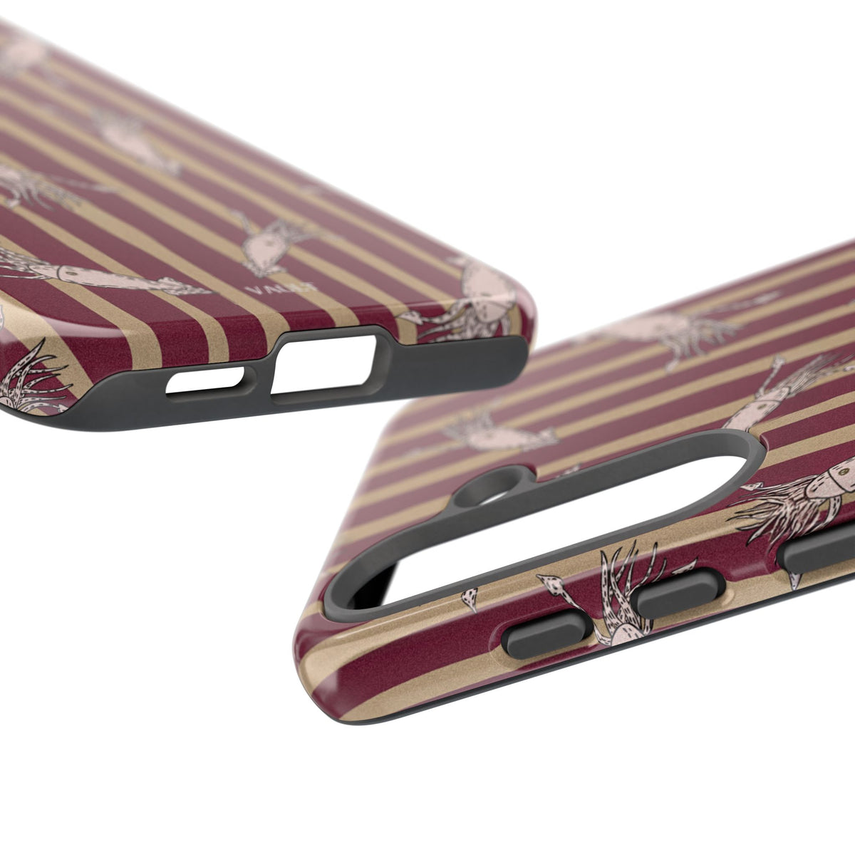 Phone Case - Vintage Shrimp Pattern on Burgundy Stripes