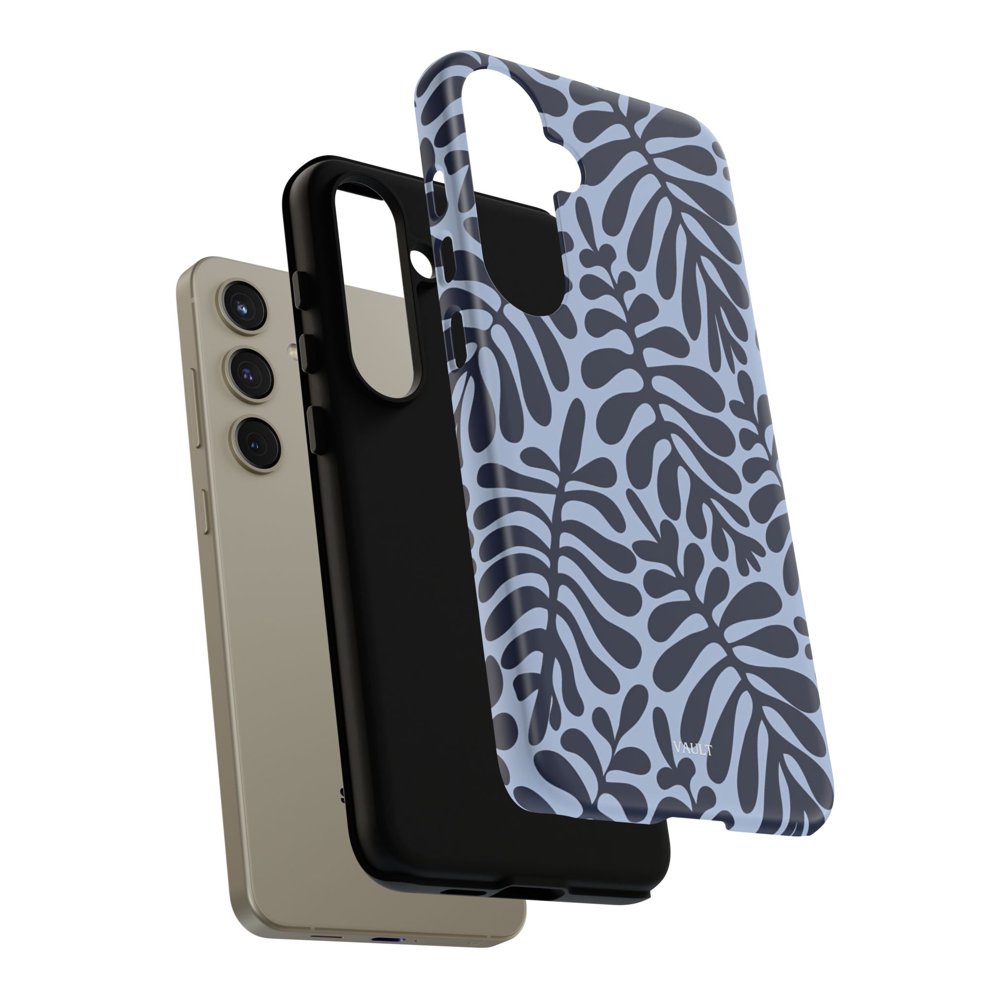 Floral Fern Tough Phone Case – Navy Blue on Light Blue, Protective Slim Cover