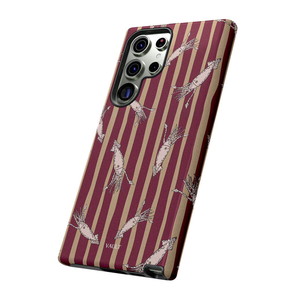 Phone Case - Vintage Shrimp Pattern on Burgundy Stripes