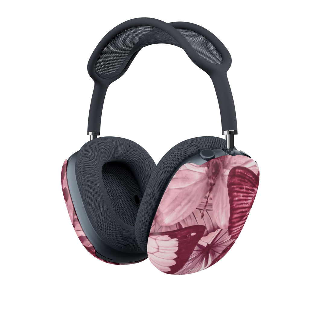 Burgundy Butterfly AirPods Max Ear Cup Covers — Floral Pattern Protective Skins
