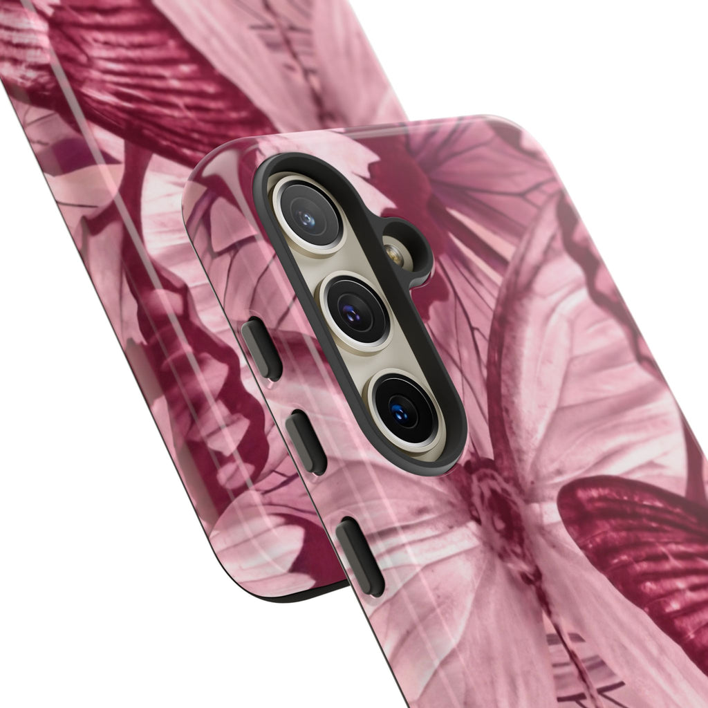 Butterfly Tough Phone Case — Vintage Pink Floral Protective Cover