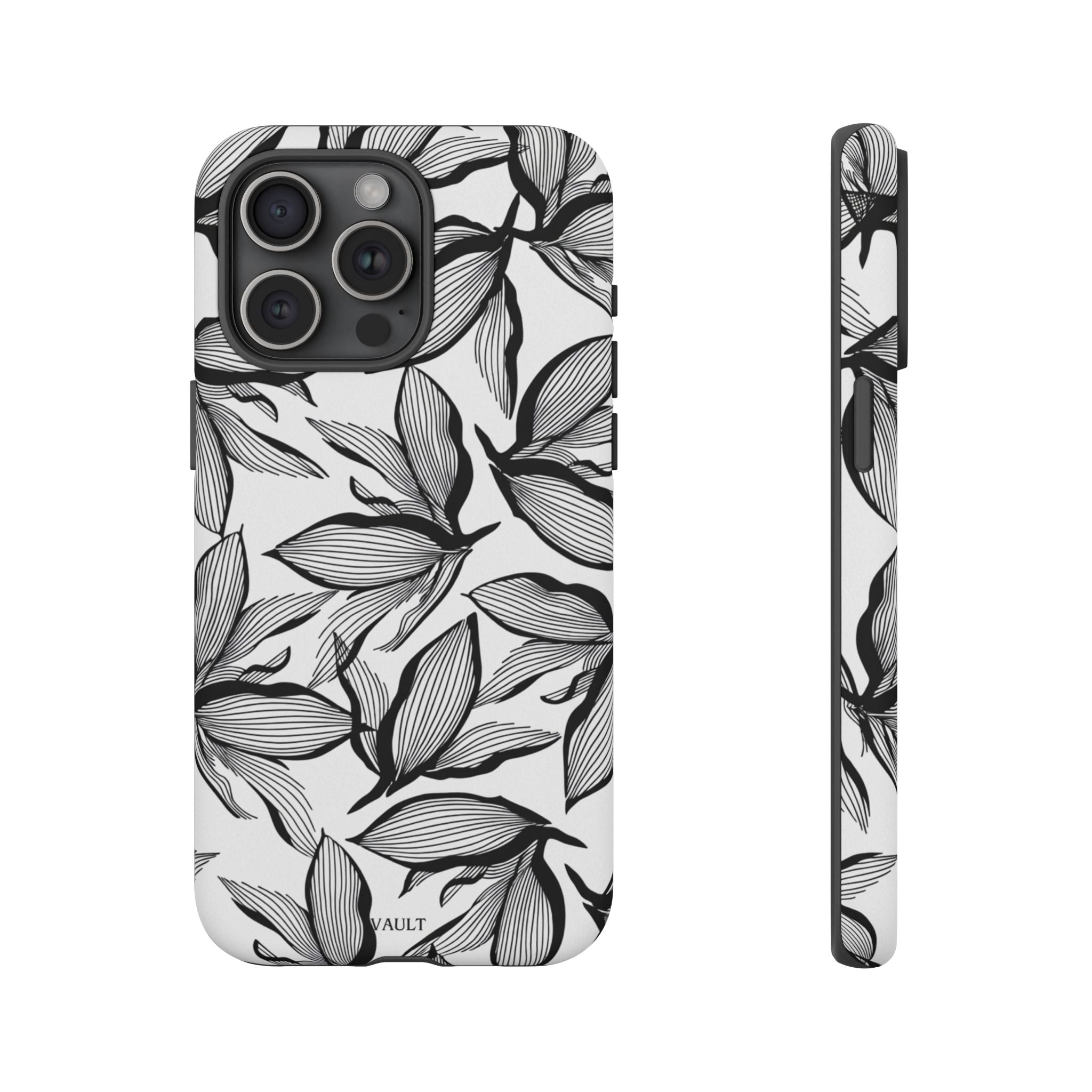 Floral Leaves Tough Phone Case – Black & White Botanical Protection
