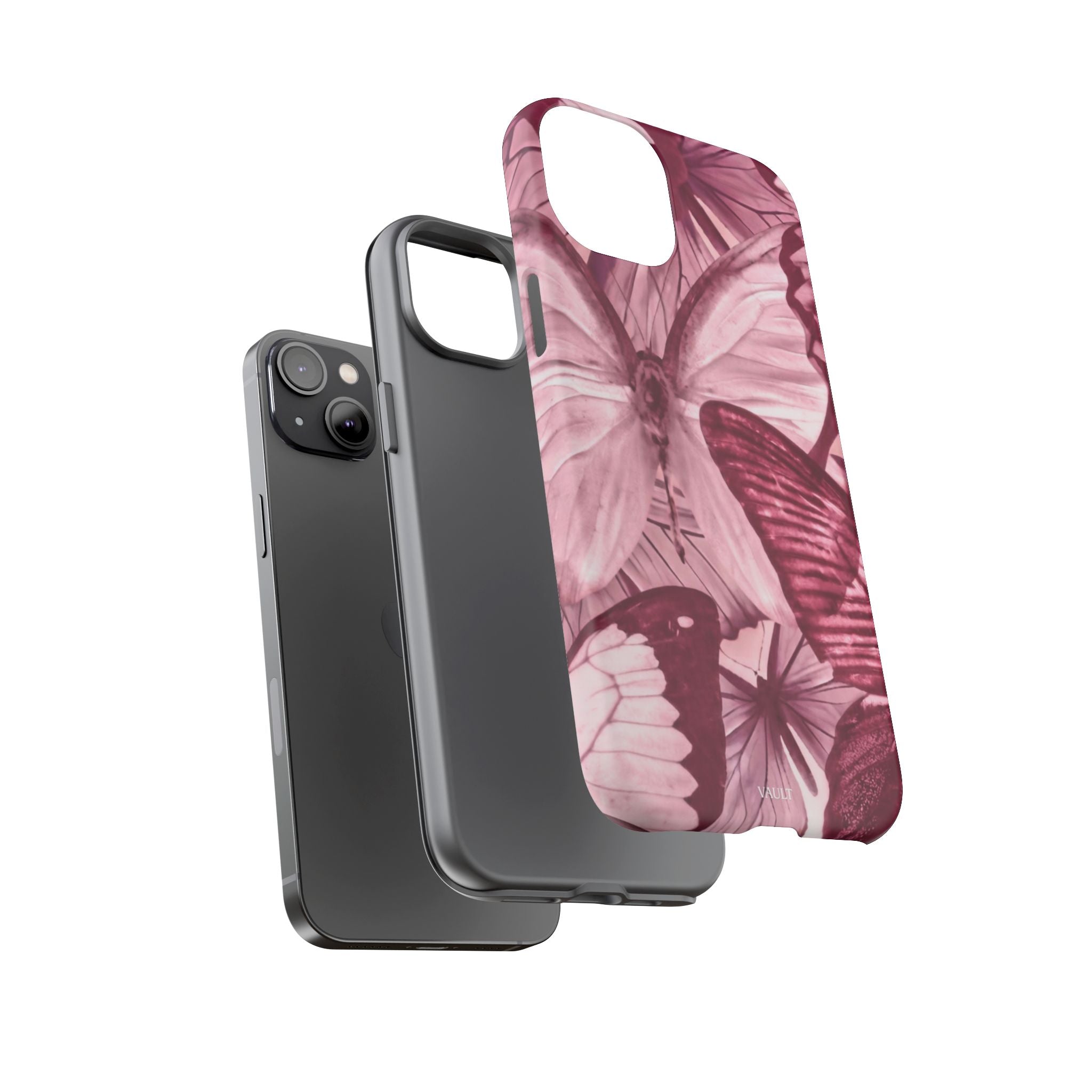 Butterfly Tough Phone Case — Vintage Pink Floral Protective Cover