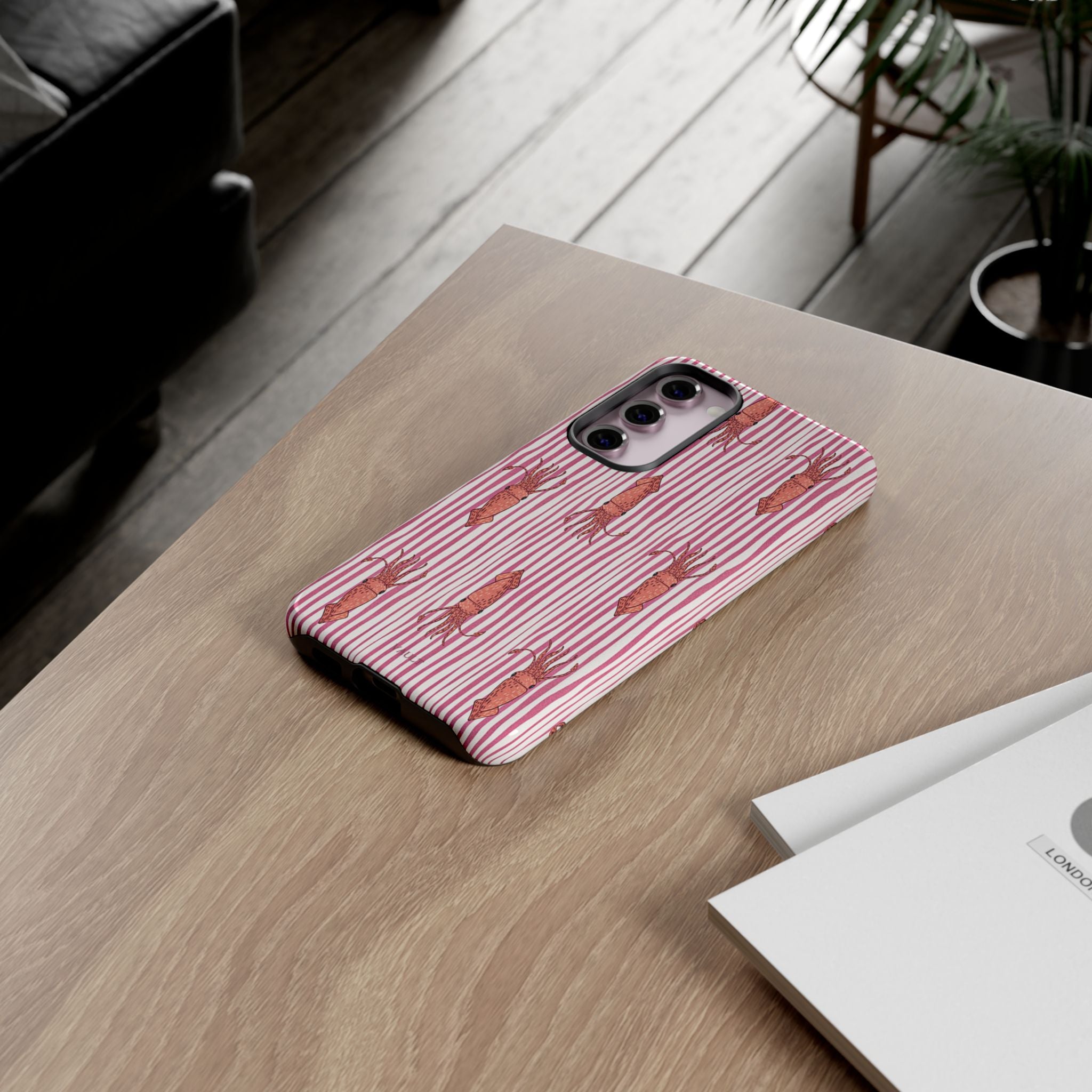 Squid Stripe Phone Case — Pink Nautical Sea Creature Pattern