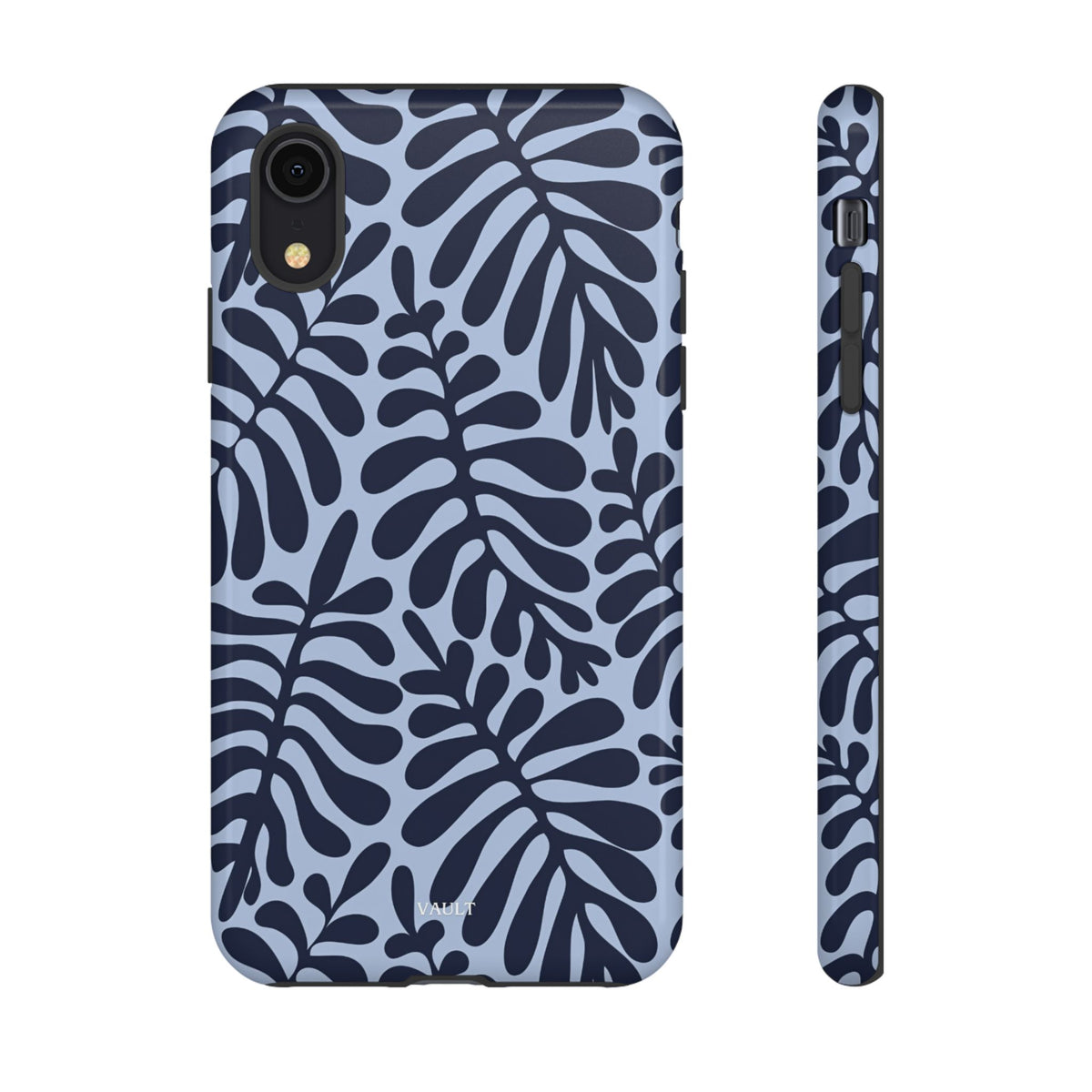 Floral Fern Tough Phone Case – Navy Blue on Light Blue, Protective Slim Cover