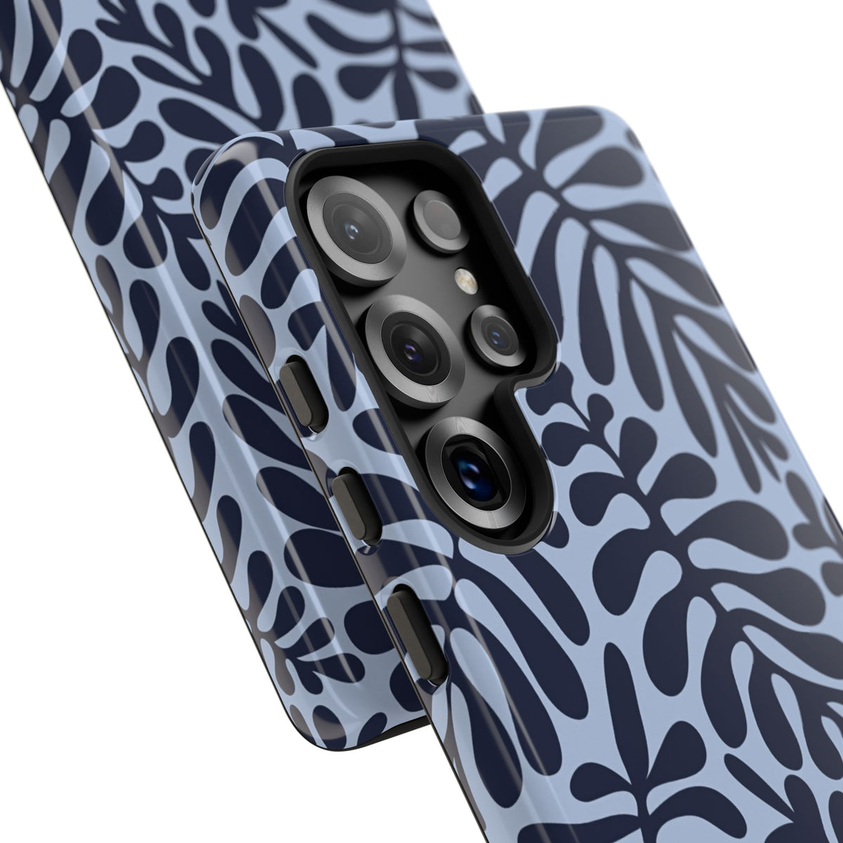 Floral Fern Tough Phone Case – Navy Blue on Light Blue, Protective Slim Cover