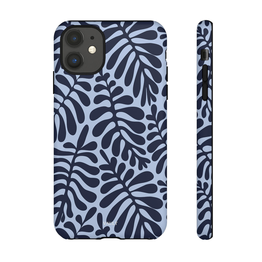 Floral Fern Tough Phone Case – Navy Blue on Light Blue, Protective Slim Cover