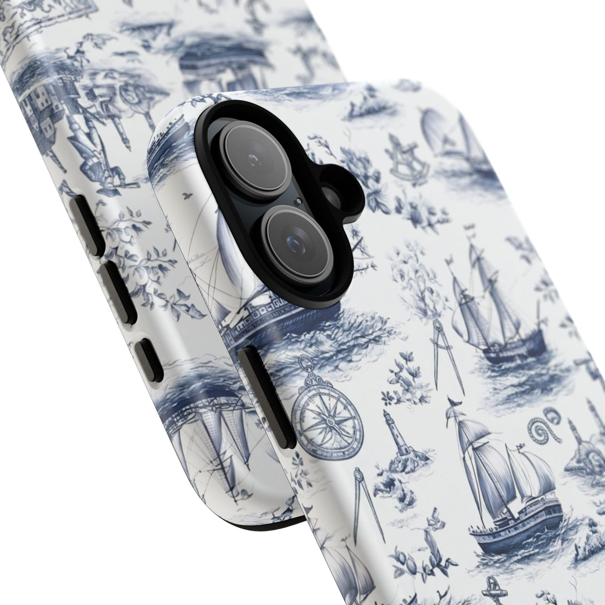 Nautical Vintage Ship Tough Phone Case — Blue Toile Sailboat Pattern