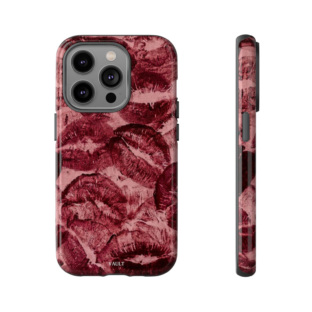 Kiss Print Phone Case – Burgundy Lip Pattern Protective Phone Cover